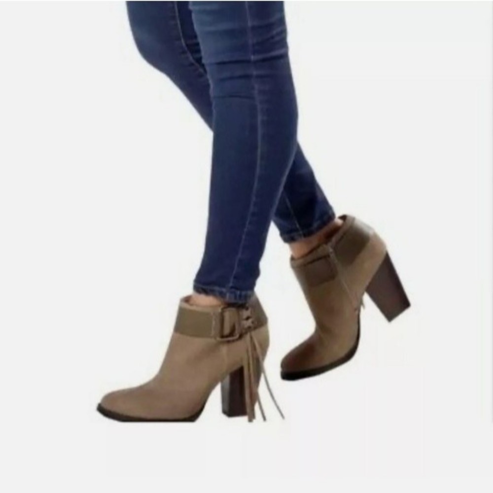 Women's Ankle Boots KENSIE “MASSEY” Masola Tan Suede Fringe Tassel Size 7.5